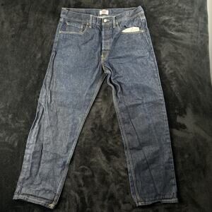 Levis 501 original straight leg button fly jeans mens 38x30 dark wash blue denim